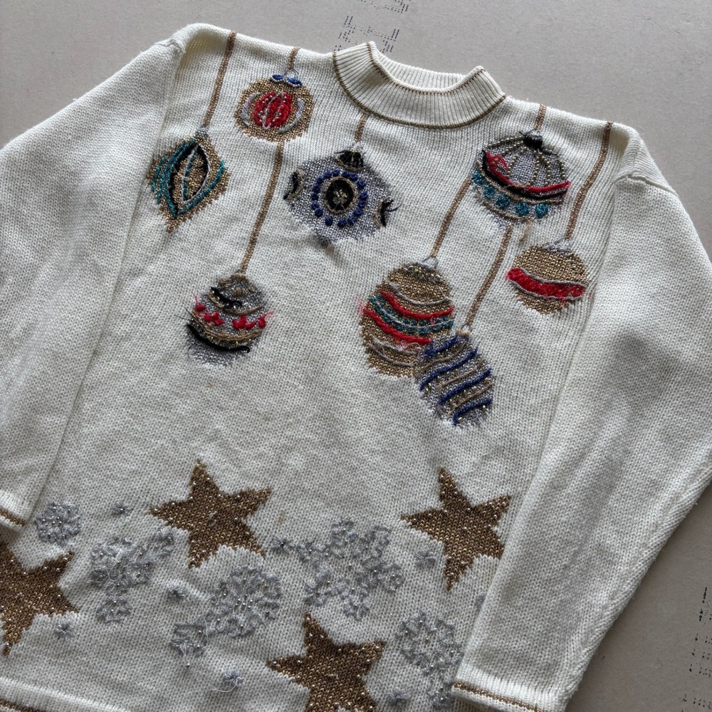 Vintage 90s Dana Scott Christmas Ornament Sweater